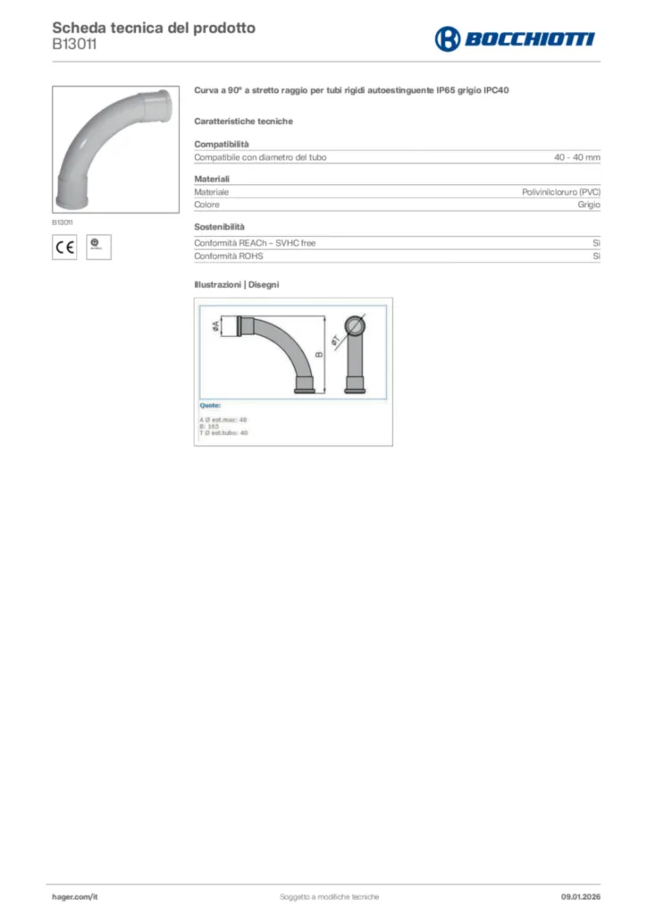 Immagine Bocchiotti Scheda tecnica del prodotto B13011 | Hager Italia