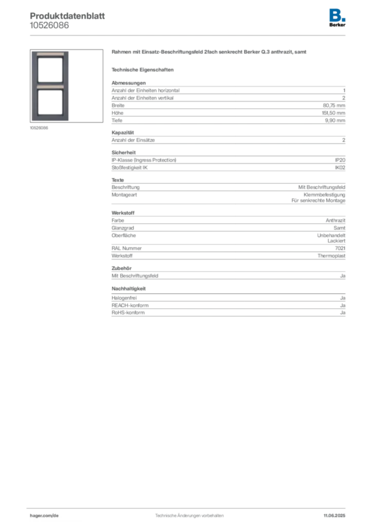 Bild Berker Produktdatenblatt 10526086 | Hager Deutschland