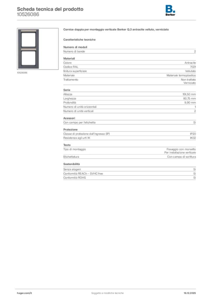 Immagine Berker Scheda tecnica del prodotto 10526086 | Hager Italia