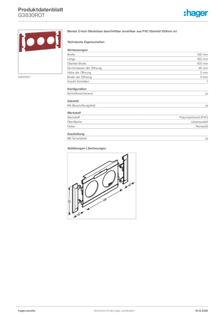 Bild Hager Produktdatenblatt G3830ROT | Hager Deutschland