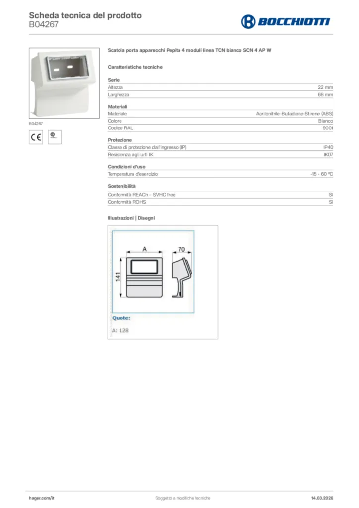 Immagine Bocchiotti Scheda tecnica del prodotto B04267 | Hager Italia