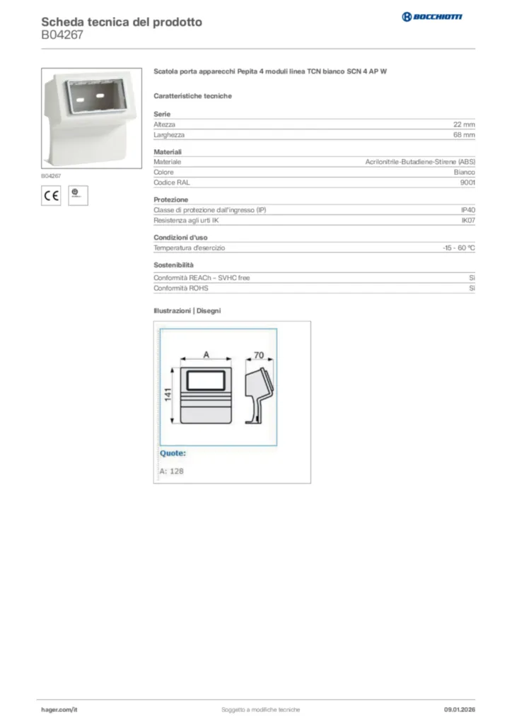 Immagine Bocchiotti Scheda tecnica del prodotto B04267 | Hager Italia