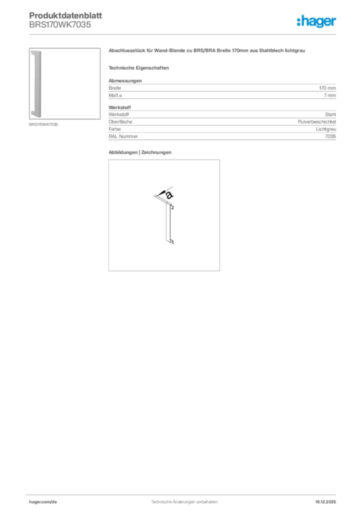 Bild Hager Produktdatenblatt BRS170WK7035 | Hager Deutschland