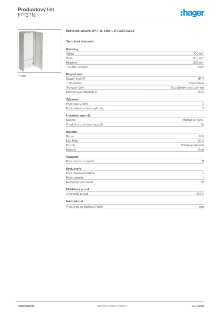 Obrázek Hager Product data sheet FP13TN | Hager