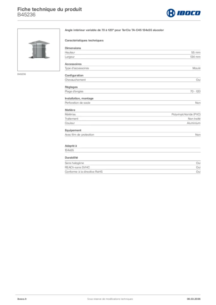 Image Iboco Fiche technique du produit B45236 | Hager France