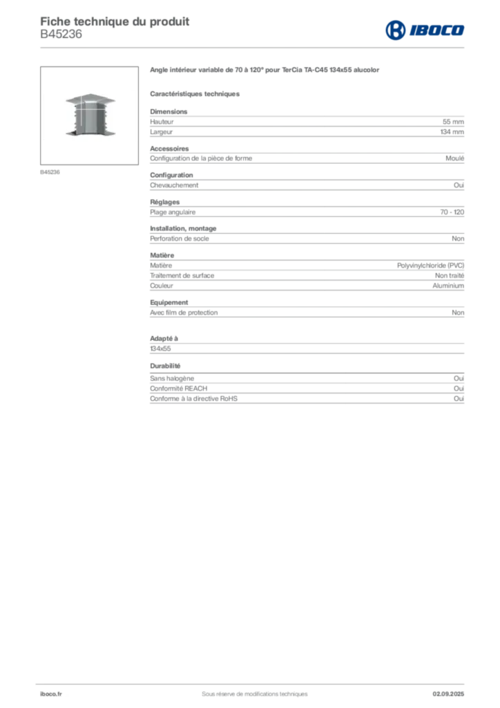 Image Iboco Fiche technique du produit B45236 | Hager France