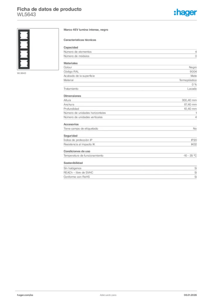 Imagen Hager Ficha de datos de producto WL5643 | Hager España