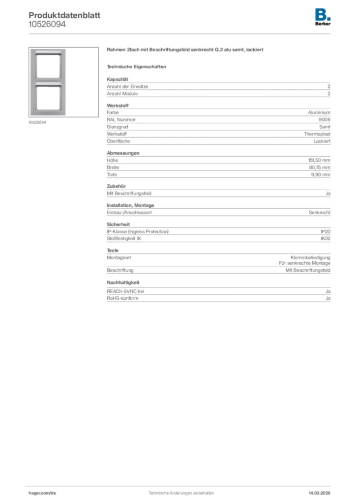 Bild Berker Produktdatenblatt 10526094 | Hager Deutschland