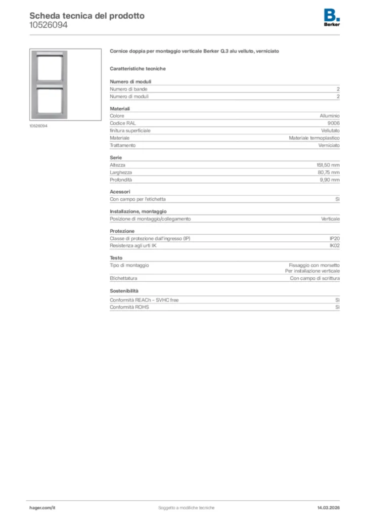 Immagine Berker Scheda tecnica del prodotto 10526094 | Hager Italia