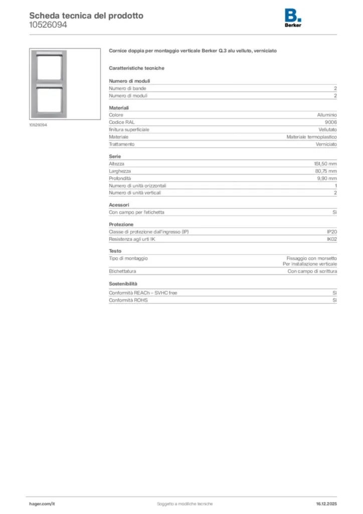 Immagine Berker Scheda tecnica del prodotto 10526094 | Hager Italia