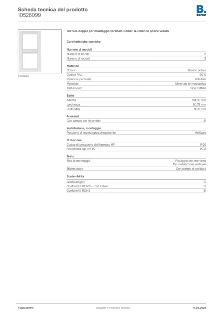 Immagine Berker Scheda tecnica del prodotto 10526099 | Hager Italia