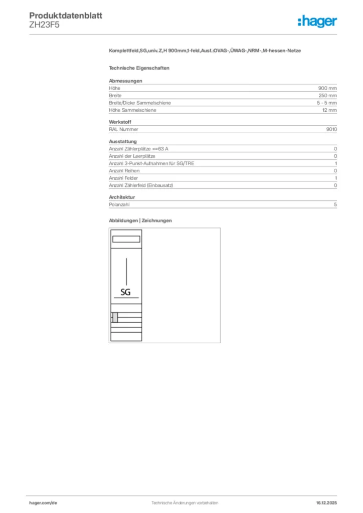 Bild Hager Produktdatenblatt ZH23F5 | Hager Deutschland