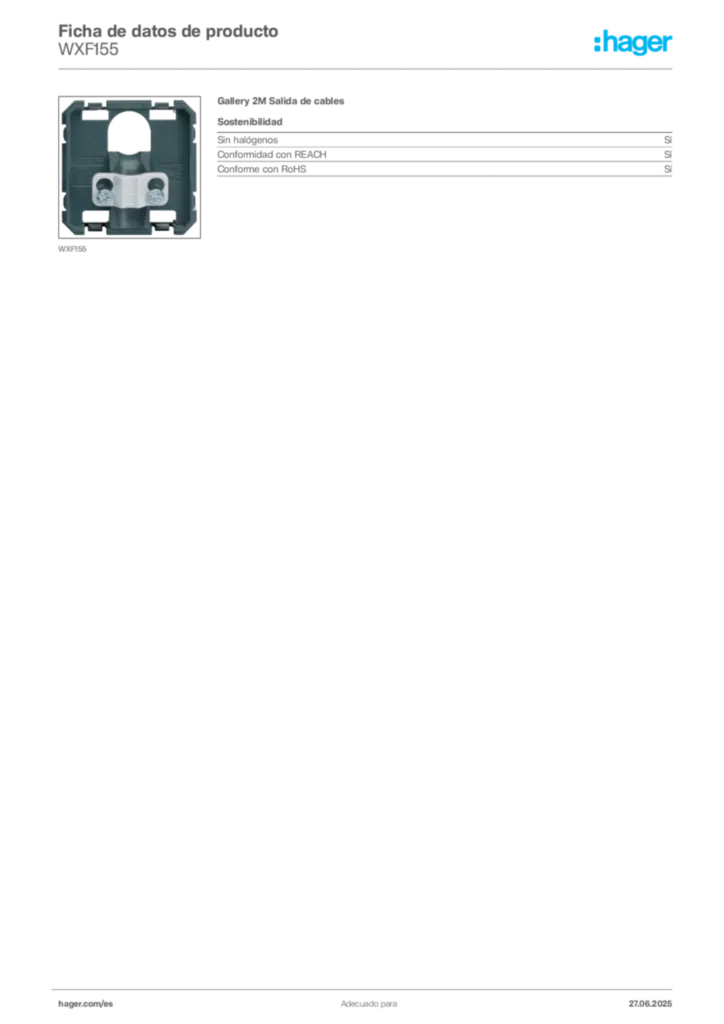 Imagen Hager Ficha de datos de producto WXF155 | Hager España