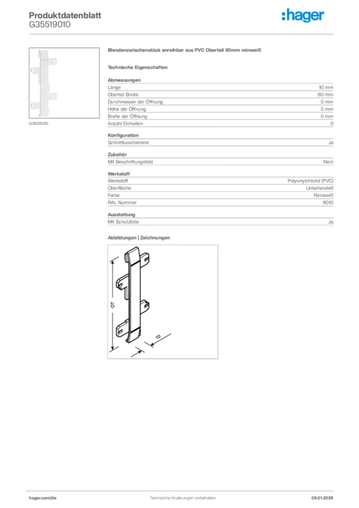 Bild Hager Produktdatenblatt G35519010 | Hager Deutschland
