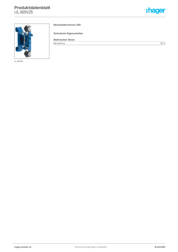 Bild Hager Produktdatenblatt ULABN25 | Hager Schweiz