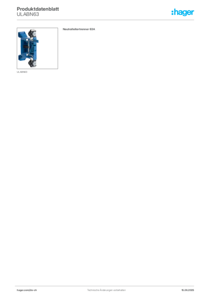 Bild Hager Produktdatenblatt ULABN63 | Hager Schweiz