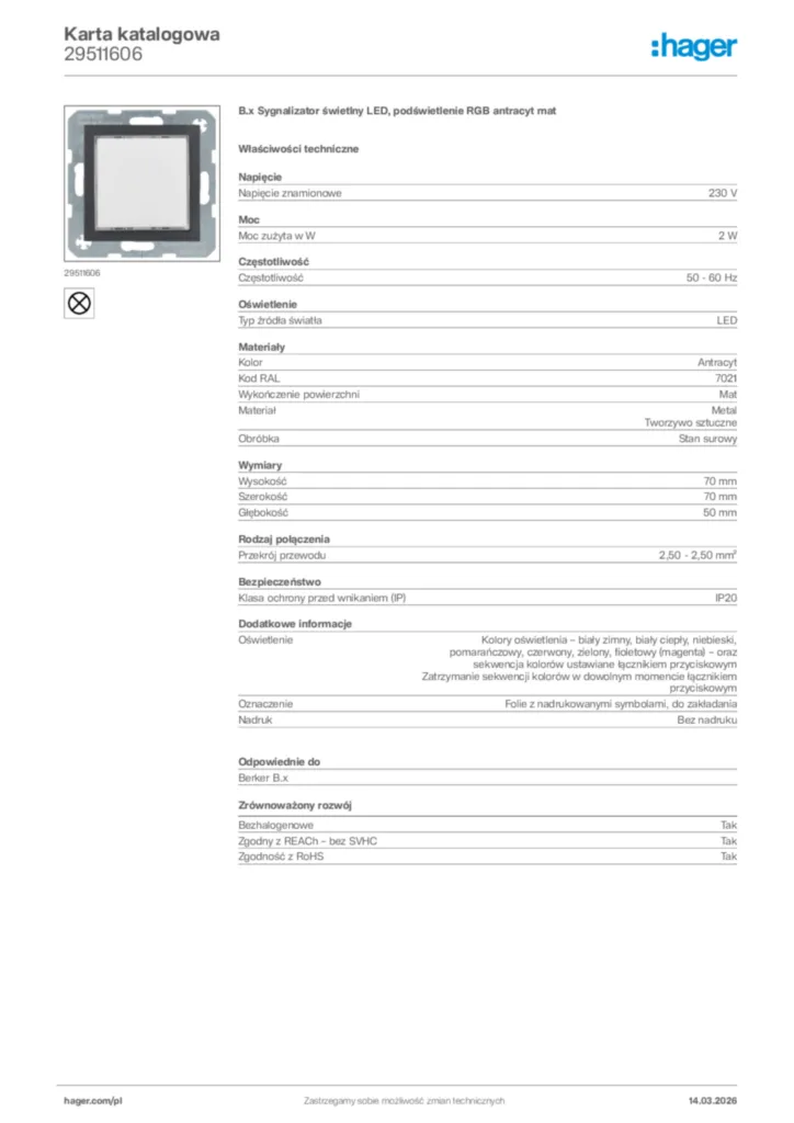 Zdjęcie Hager Karta katalogowa 29511606 | Hager Polska