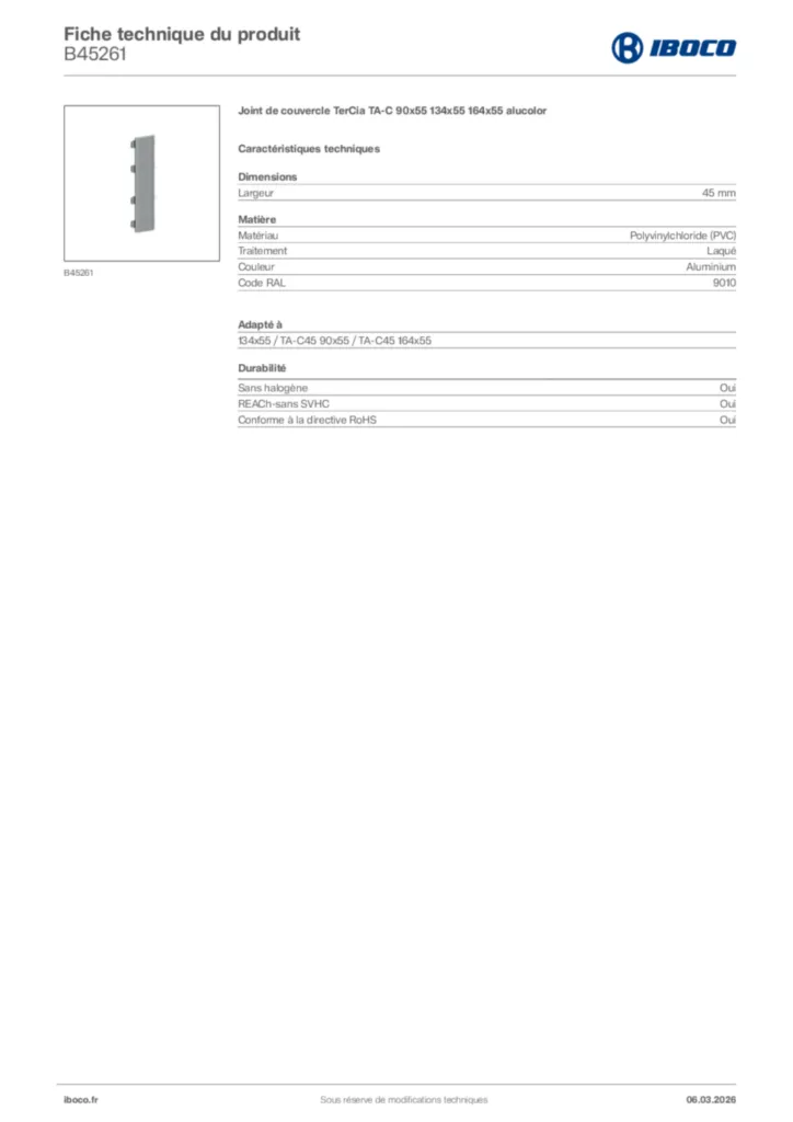 Image Iboco Fiche technique du produit B45261 | Hager France