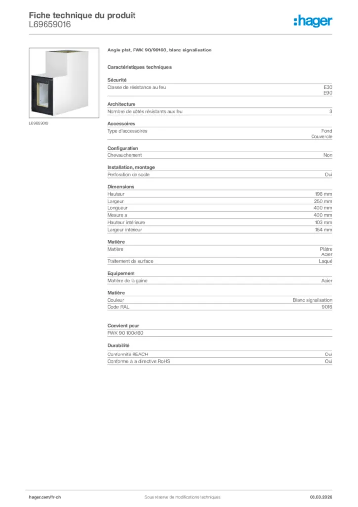 Image Hager Fiche technique du produit L69659016 | Hager Suisse