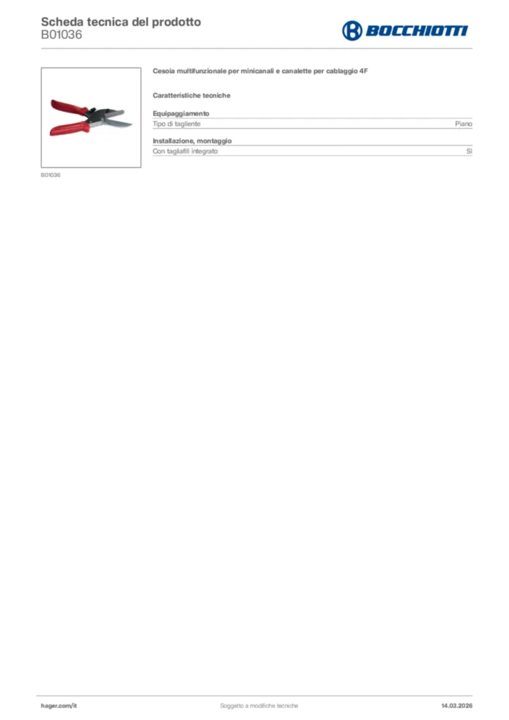 Immagine Bocchiotti Scheda tecnica del prodotto B01036 | Hager Italia