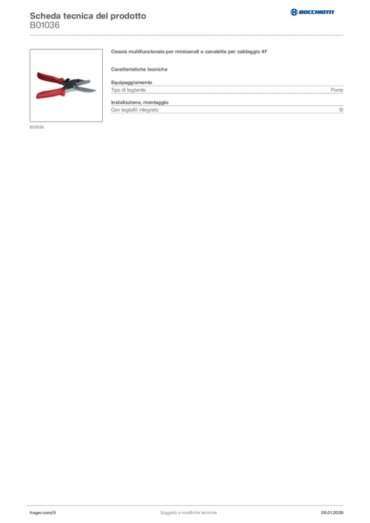 Immagine Bocchiotti Scheda tecnica del prodotto B01036 | Hager Italia
