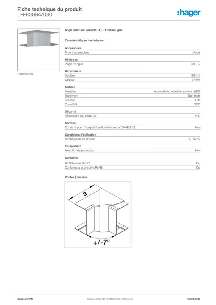 Image Hager Fiche technique du produit LFF600647030 | Hager France