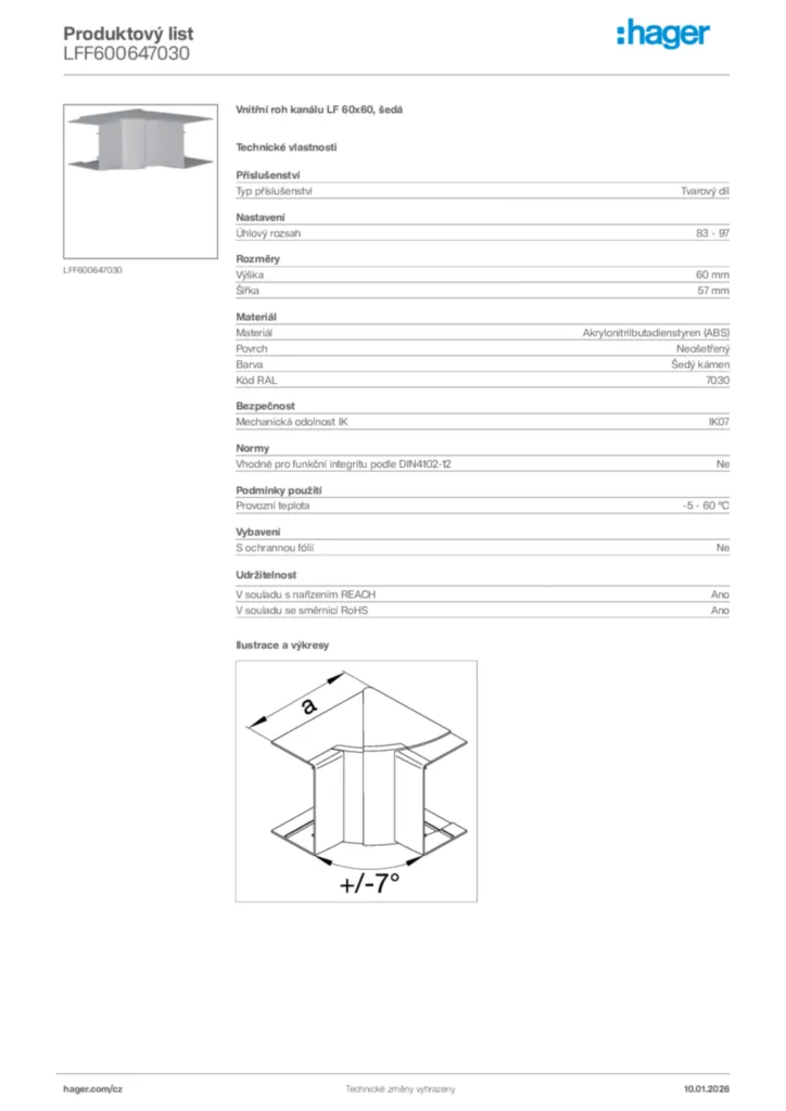 Obrázek Hager Product data sheet LFF600647030 | Hager