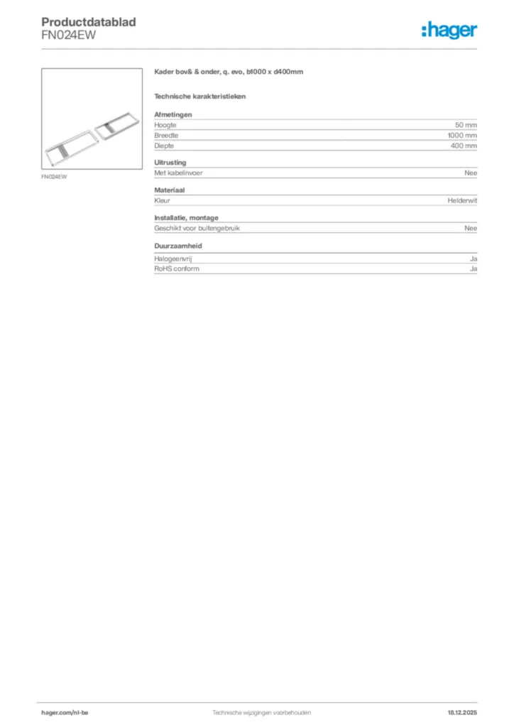Afbeelding Hager Productdatablad FN024EW | Hager Belgium