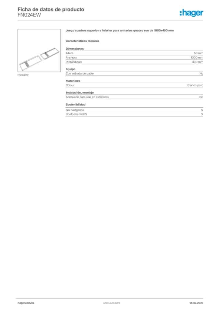 Imagen Hager Ficha de datos de producto FN024EW | Hager España