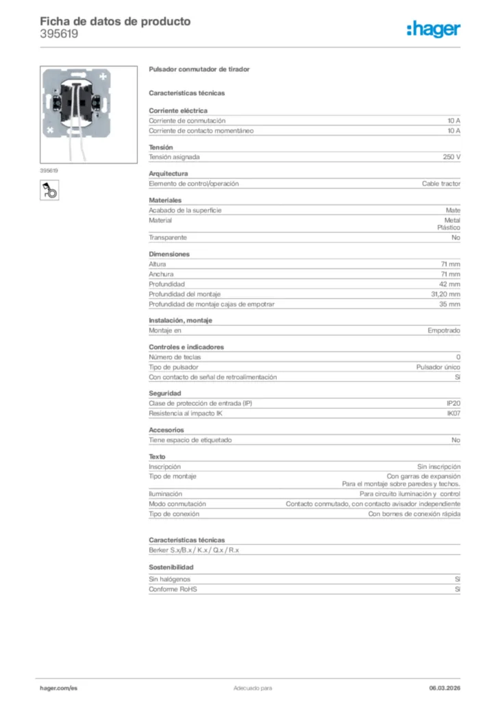 Imagen Hager Ficha de datos de producto 395619 | Hager España