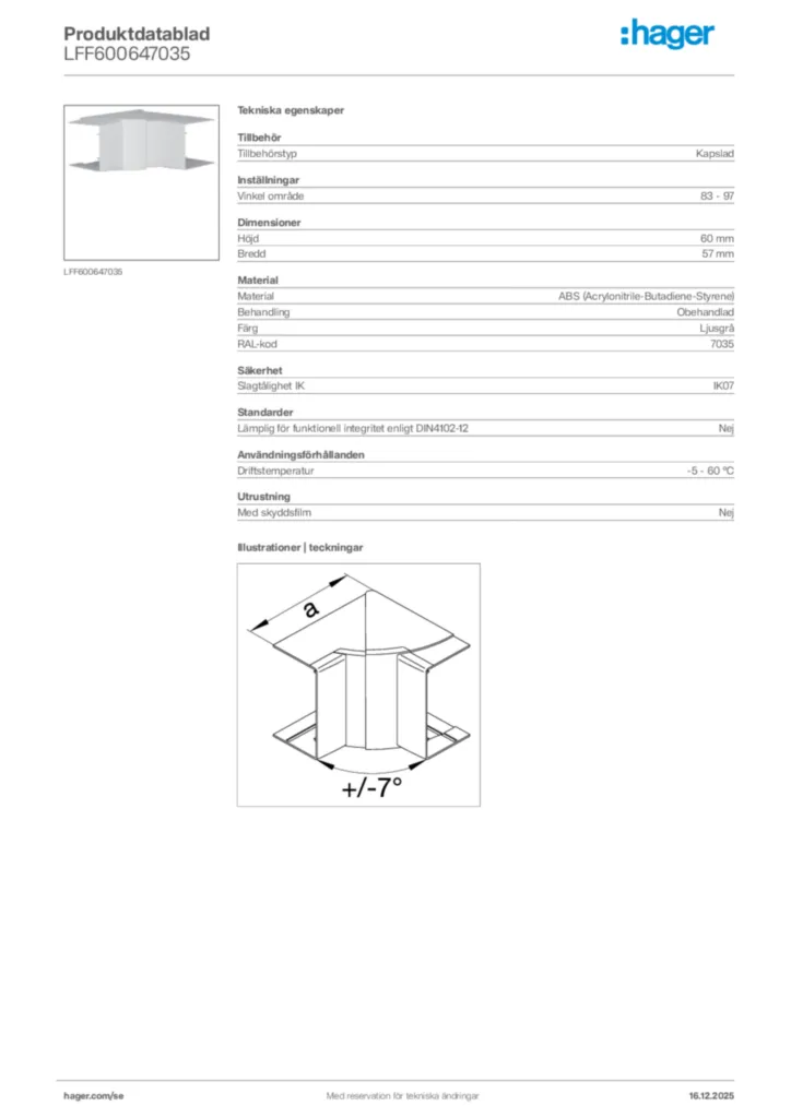 Bild Hager Produktdatablad LFF600647035 | Hager Sverige