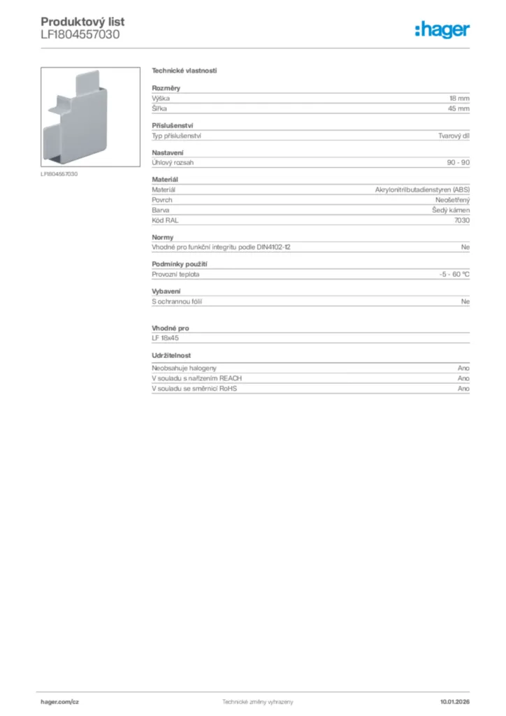 Obrázek Hager Product data sheet LF1804557030 | Hager