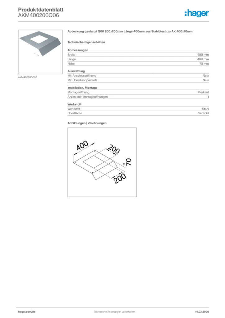 Bild Hager Produktdatenblatt AKM400200Q06 | Hager Deutschland