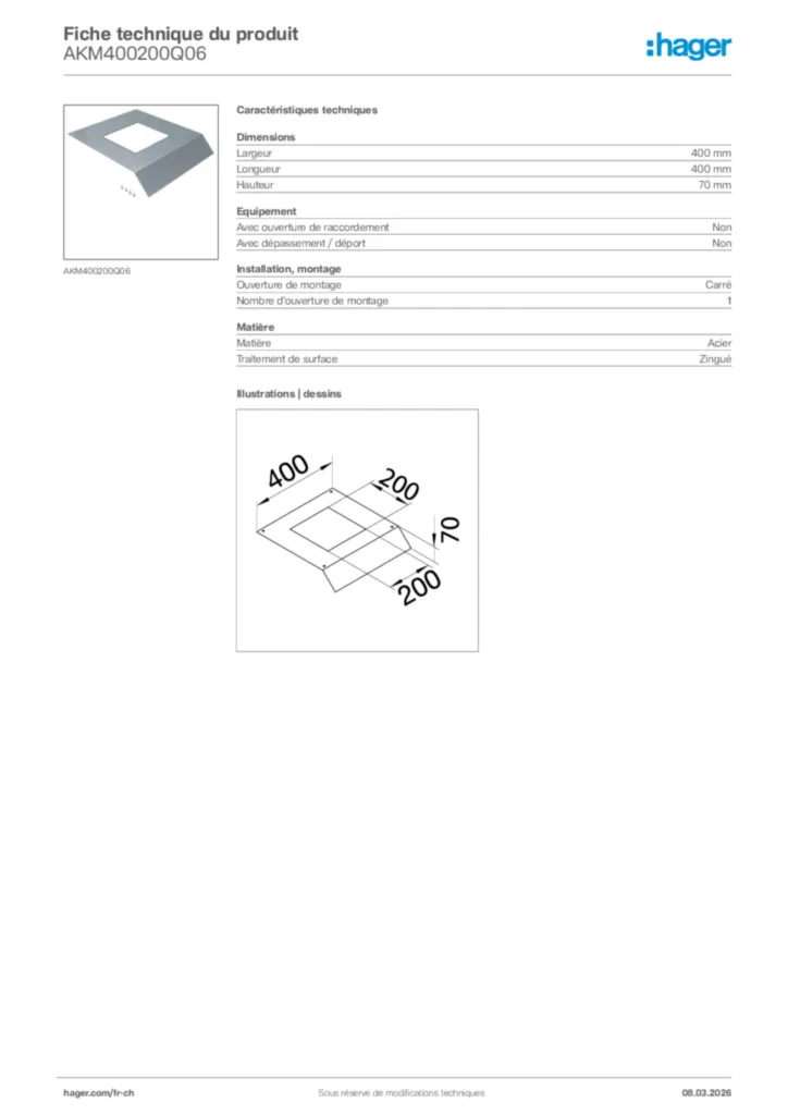 Image Hager Fiche technique du produit AKM400200Q06 | Hager Suisse