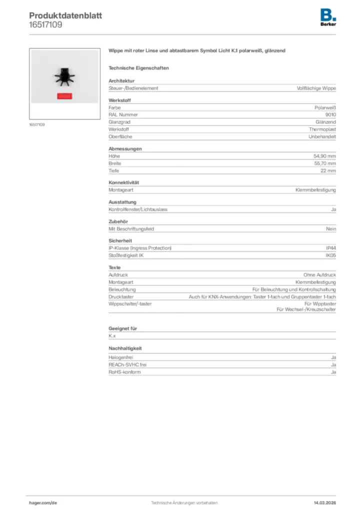 Bild Berker Produktdatenblatt 16517109 | Hager Deutschland