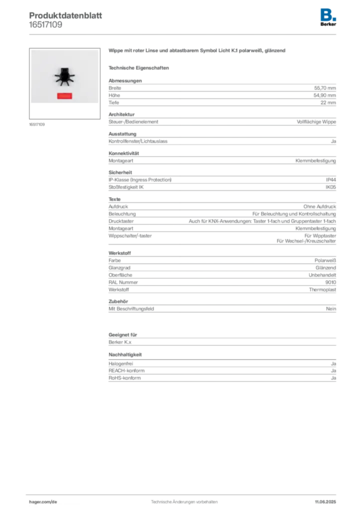 Bild Berker Produktdatenblatt 16517109 | Hager Deutschland