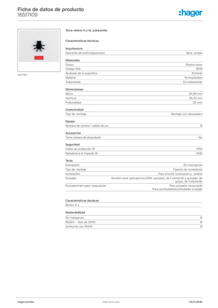 Imagen Hager Ficha de datos de producto 16517109 | Hager España