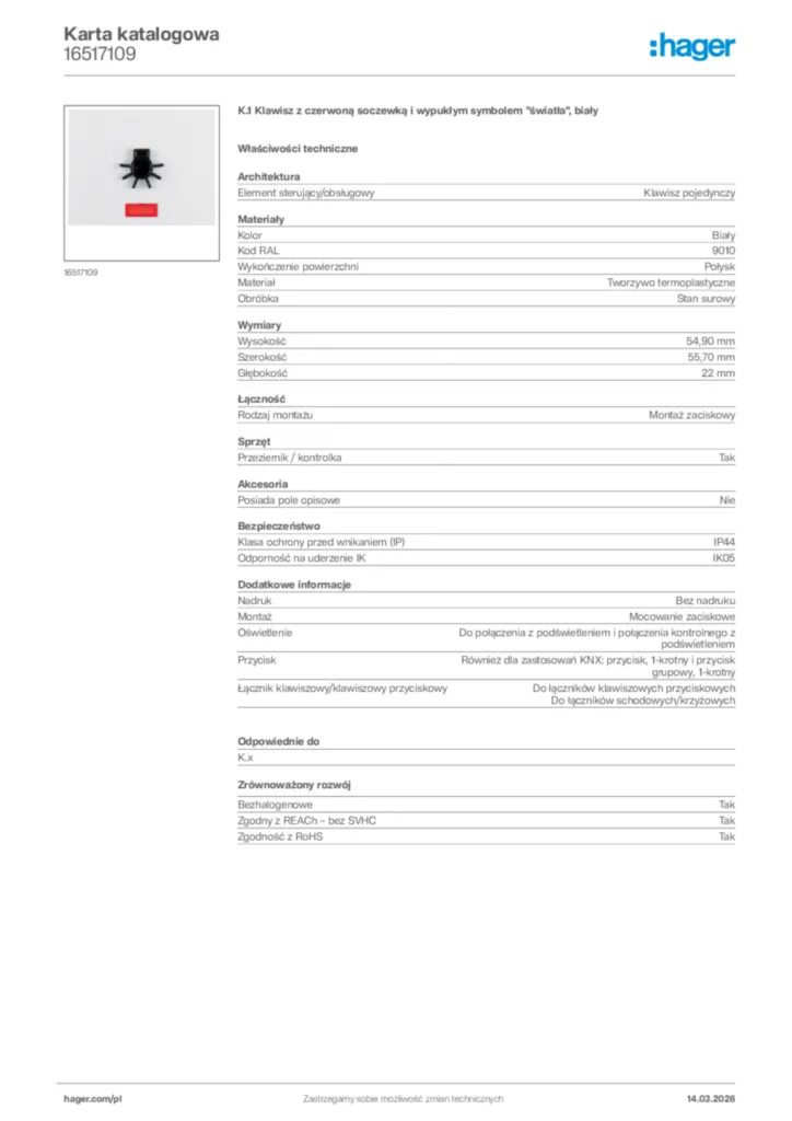Zdjęcie Hager Karta katalogowa 16517109 | Hager Polska