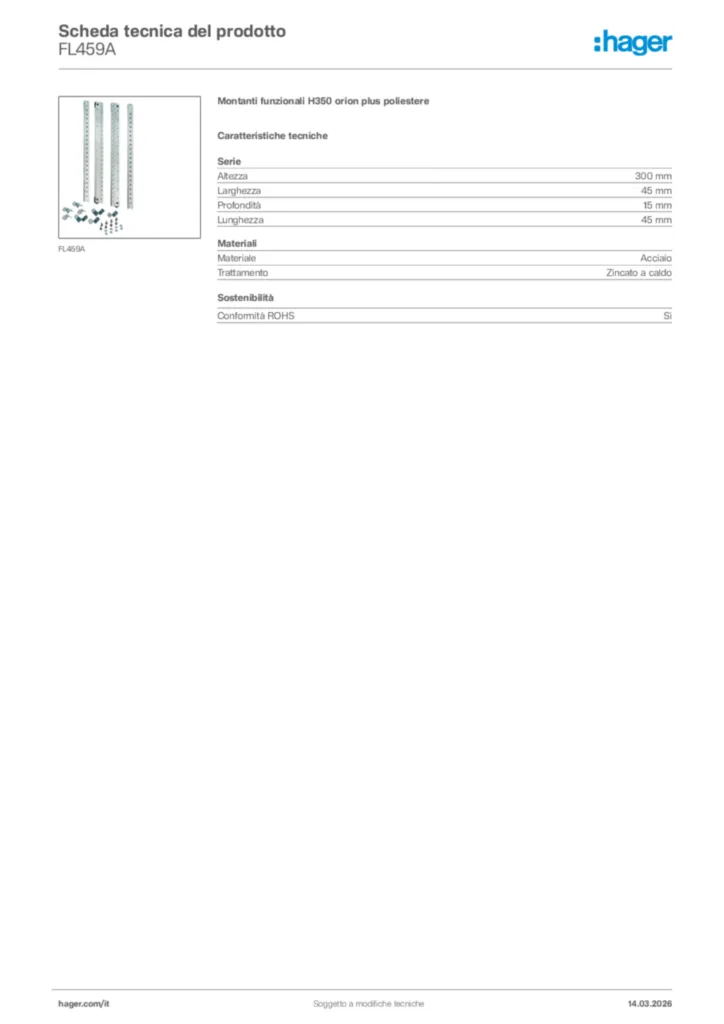 Immagine Hager Scheda tecnica del prodotto FL459A | Hager Italia