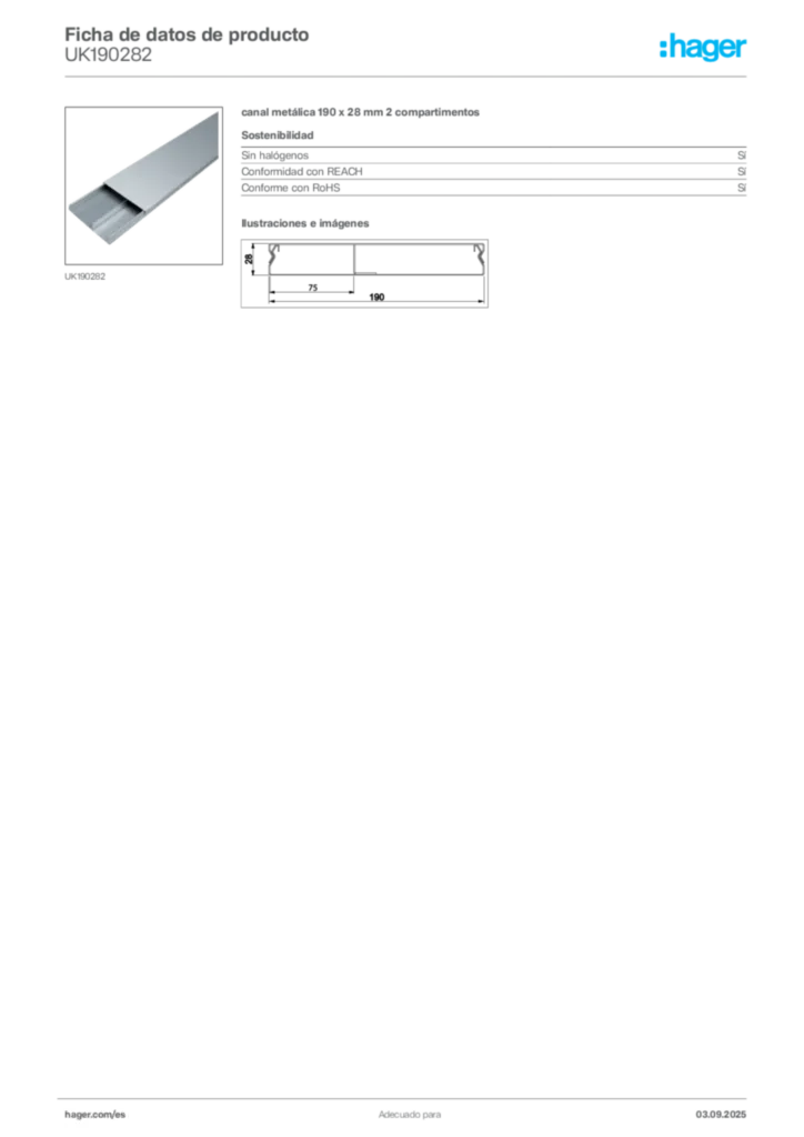 Imagen Hager Ficha de datos de producto UK190282 | Hager España