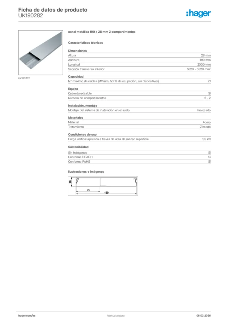 Imagen Hager Ficha de datos de producto UK190282 | Hager España