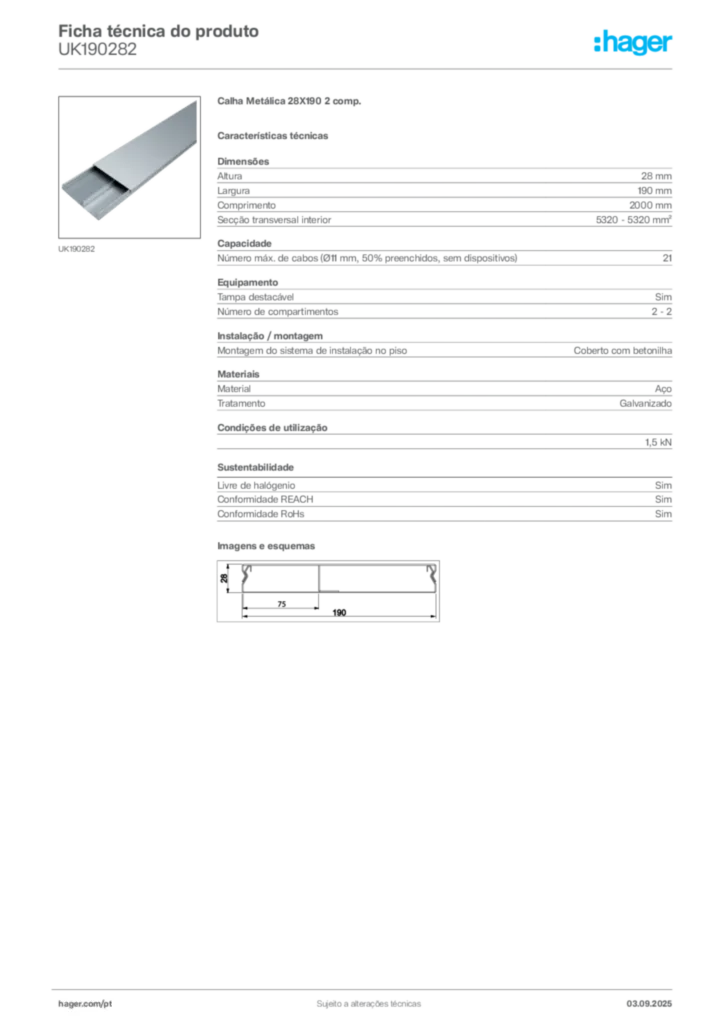 Imagem Hager Ficha técnica do produto UK190282 | Hager Portugal