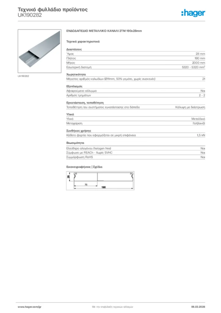 Εικόνα Hager Τεχνικό φυλλάδιο προϊόντος UK190282 | Hager