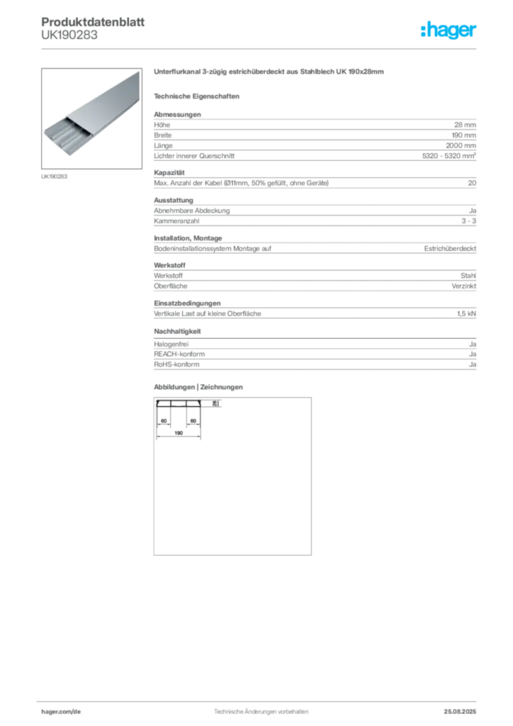 Bild Hager Produktdatenblatt UK190283 | Hager Deutschland