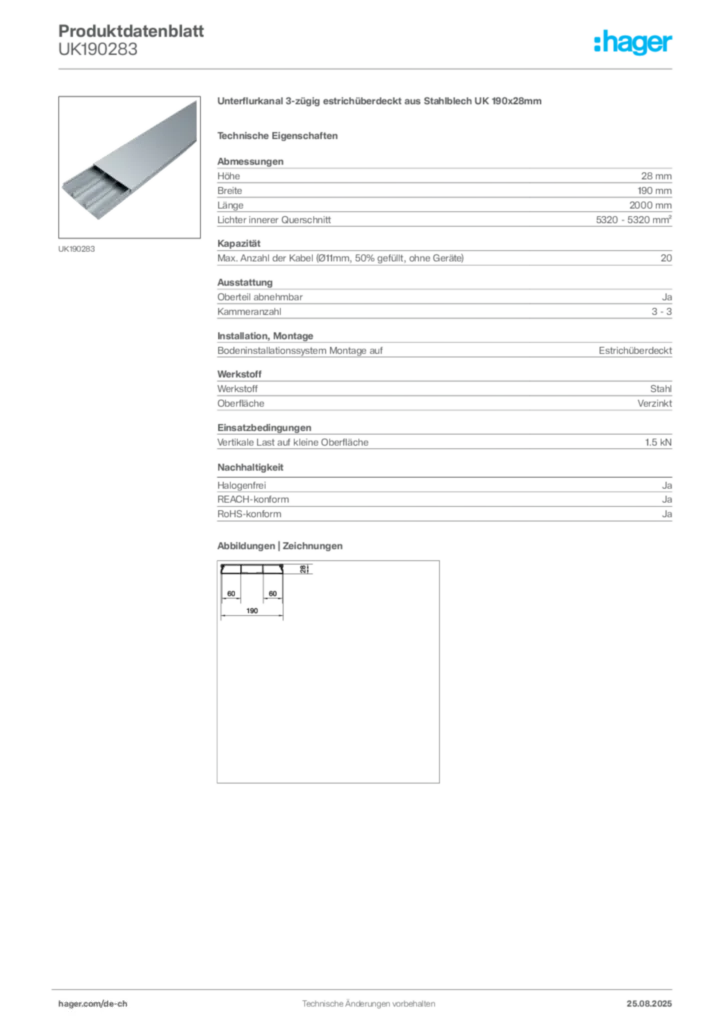 Bild Hager Produktdatenblatt UK190283 | Hager Schweiz