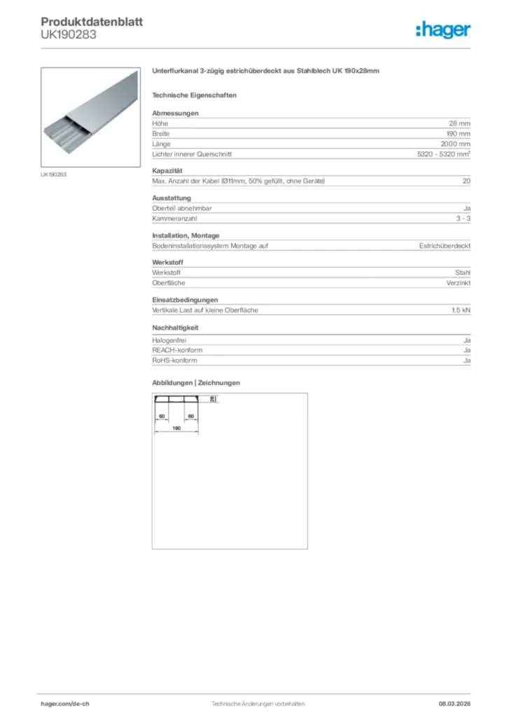 Bild Hager Produktdatenblatt UK190283 | Hager Schweiz