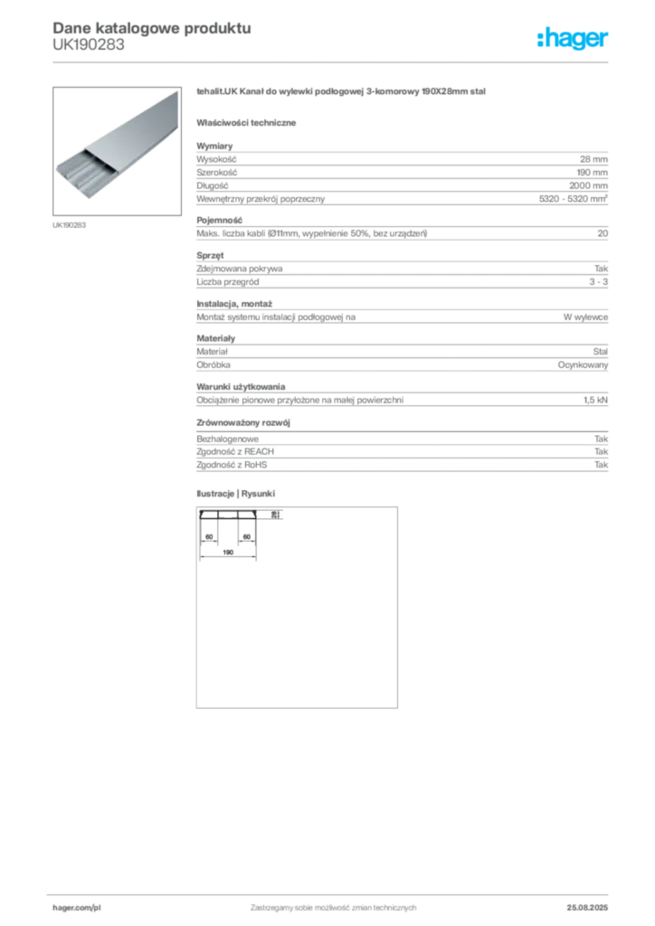 Zdjęcie Hager Karta katalogowa UK190283 | Hager Polska