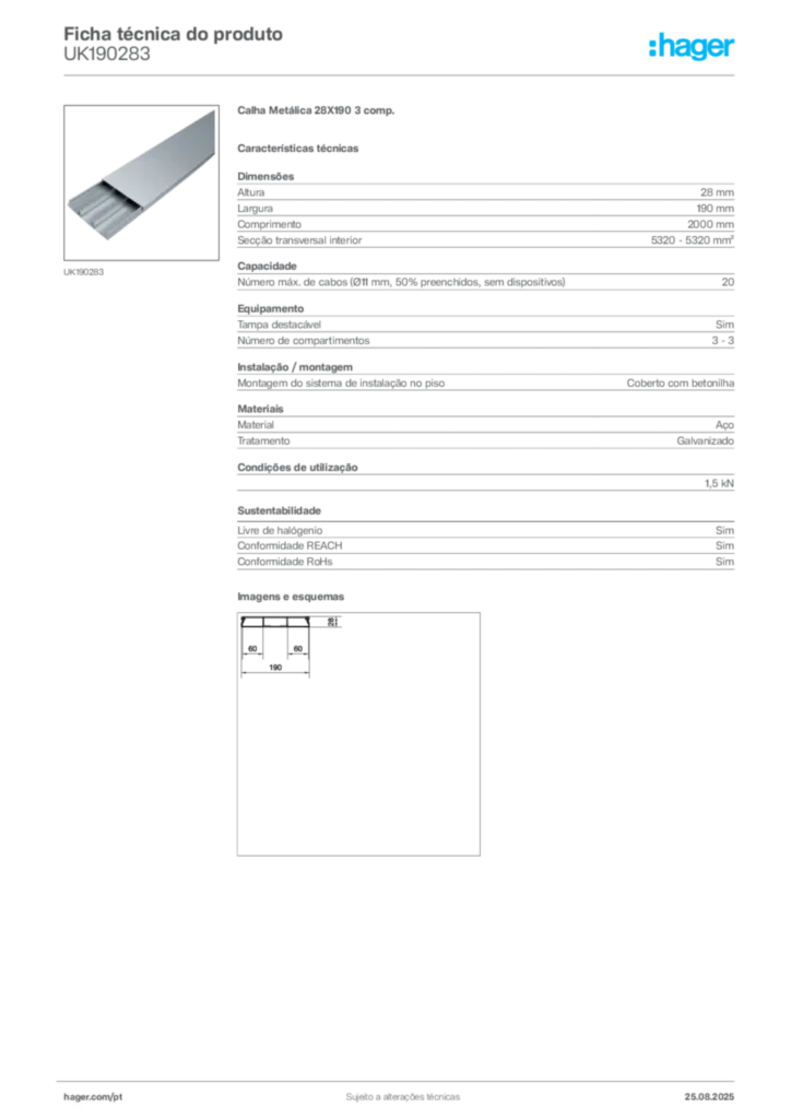 Imagem Hager Ficha técnica do produto UK190283 | Hager Portugal