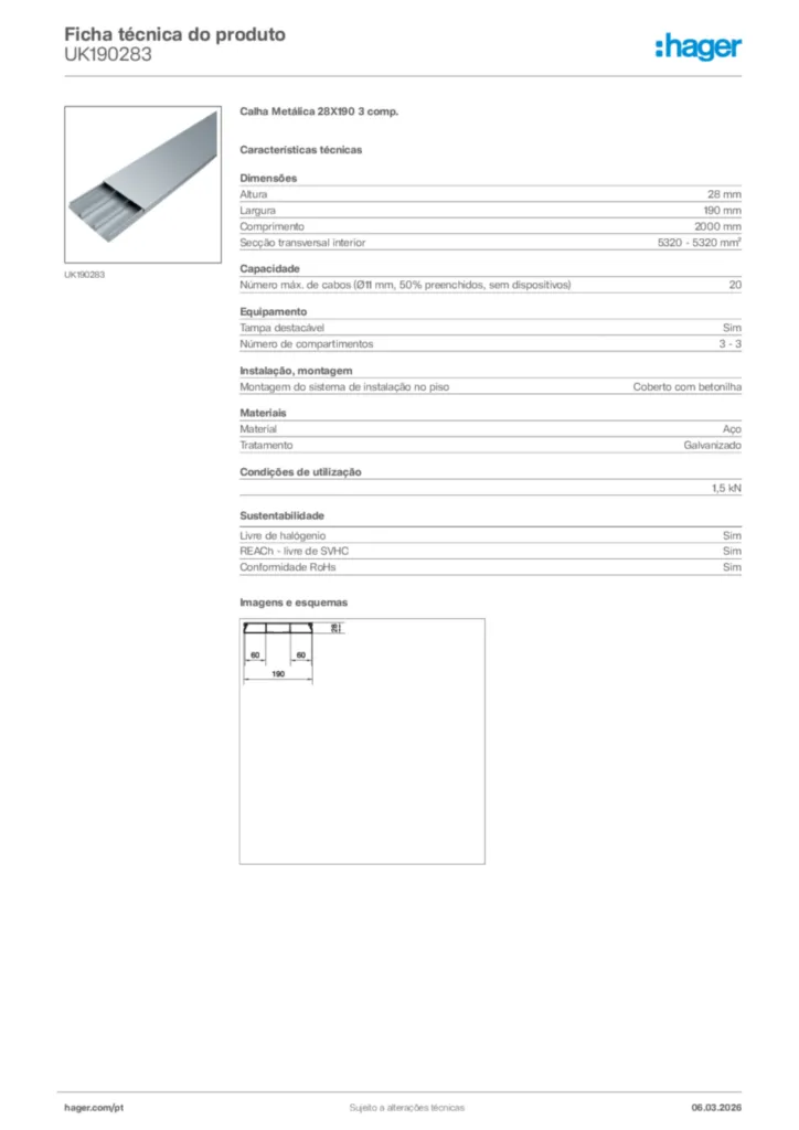 Imagem Hager Ficha técnica do produto UK190283 | Hager Portugal