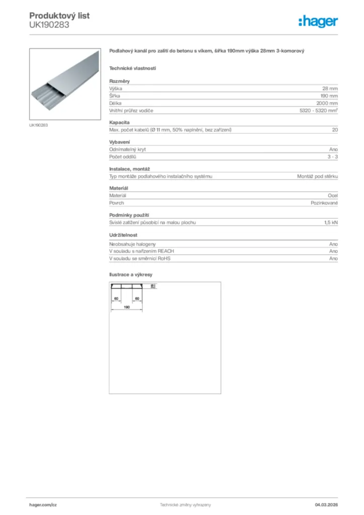 Obrázek Hager Product data sheet UK190283 | Hager